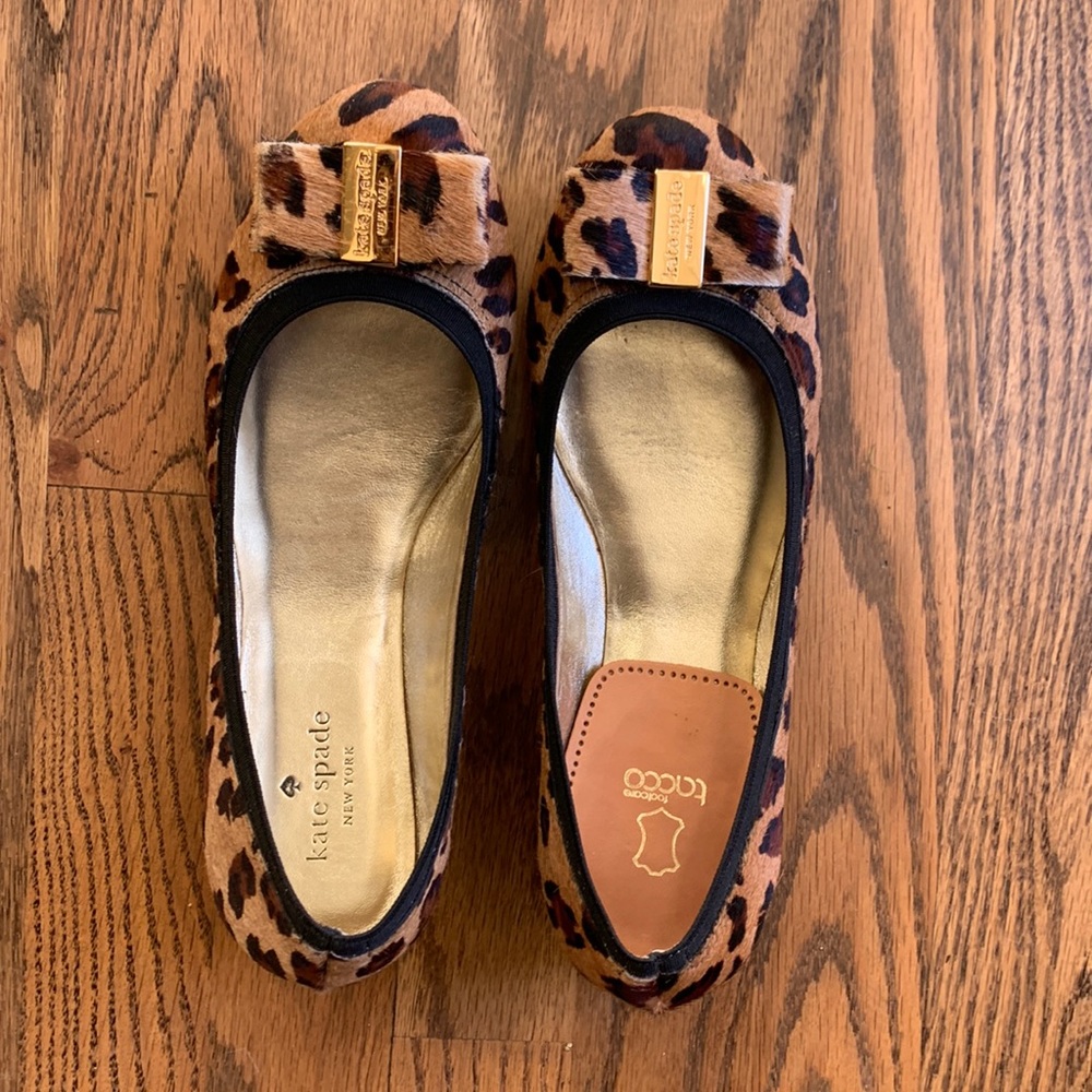 Kate Spade Pony Hair Leopard Ballet Flats with Bow Size 8.5